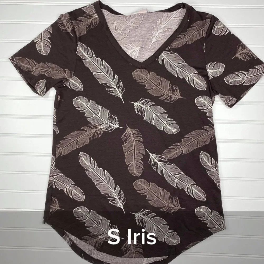 Lularoe Iris Top Feather Print Brown - Size Small